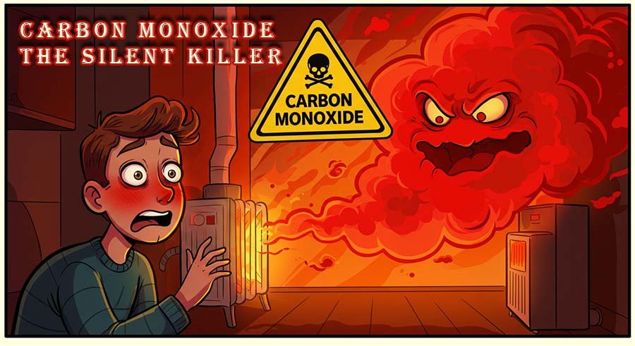 Carbon monoxide warning poster, carbon monoxide is a silent killer having no smell or taste.